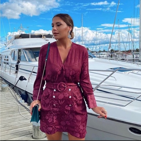 Zara new with tags long sleeve satin floral printed belted mini dress - Picture 7 of 10